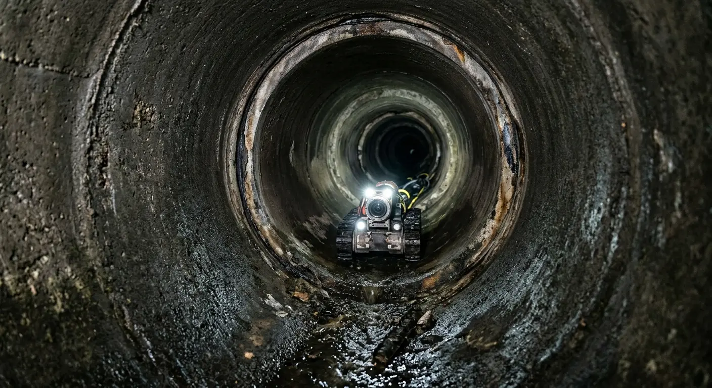 Robotic sewer camera inspecting pipe interior for Drain Snake Service in Stockton